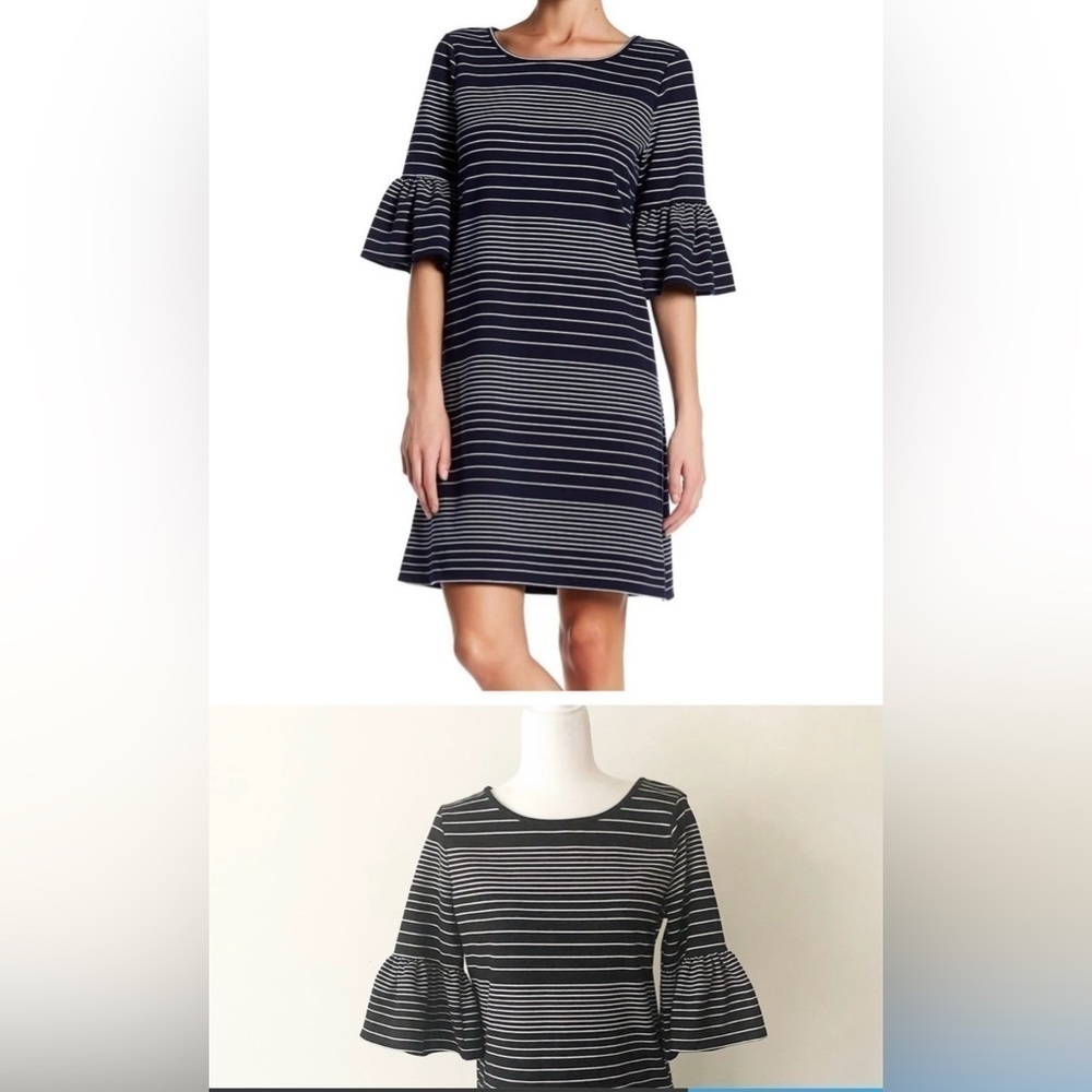 Max Studio | Striped Ruffle Sleeve Shift Dress Sz S